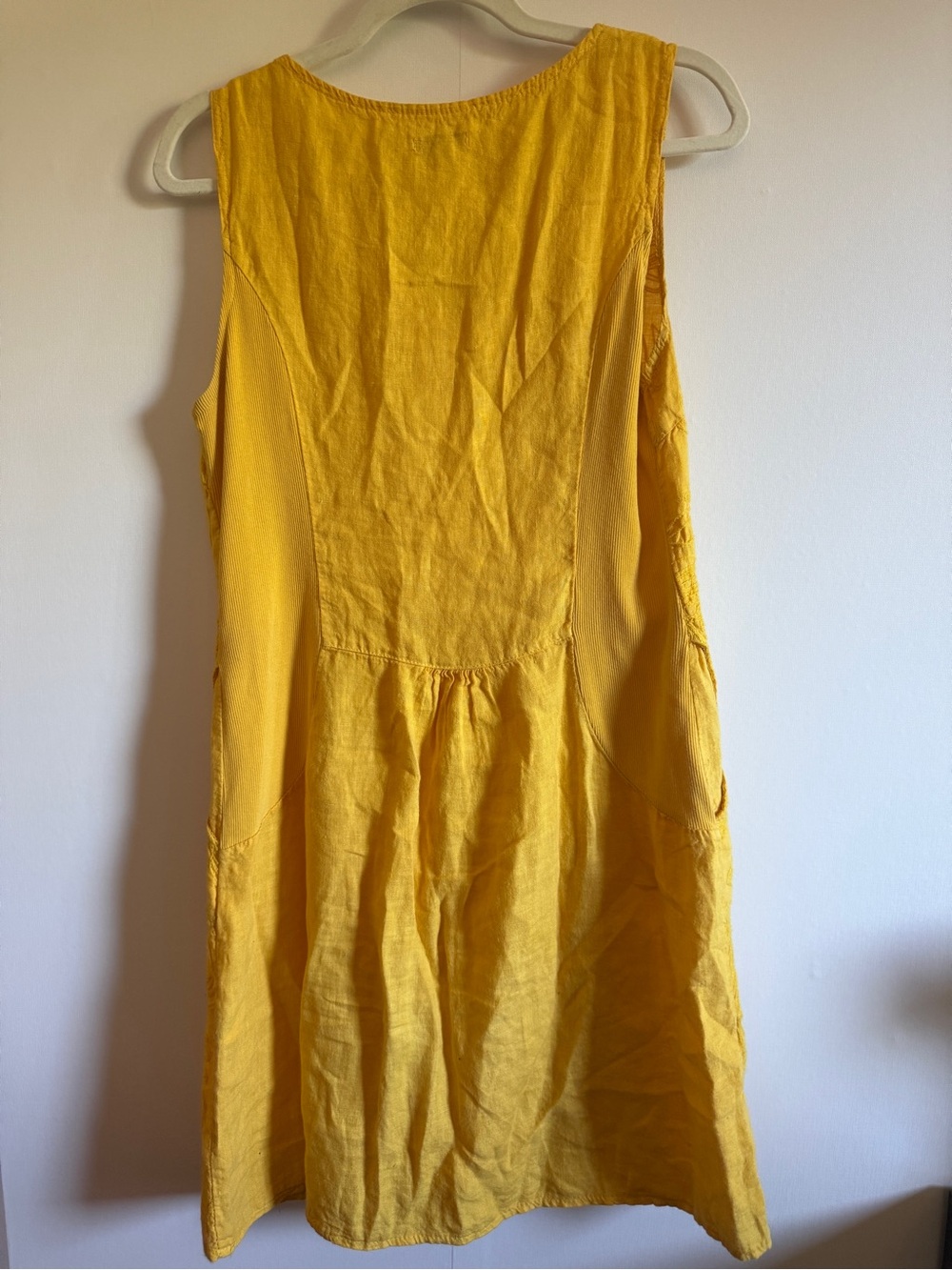 Lina Tomei Italian Linen Blend Mustard Embroidered Shift Dress M - Picture 5 of 7